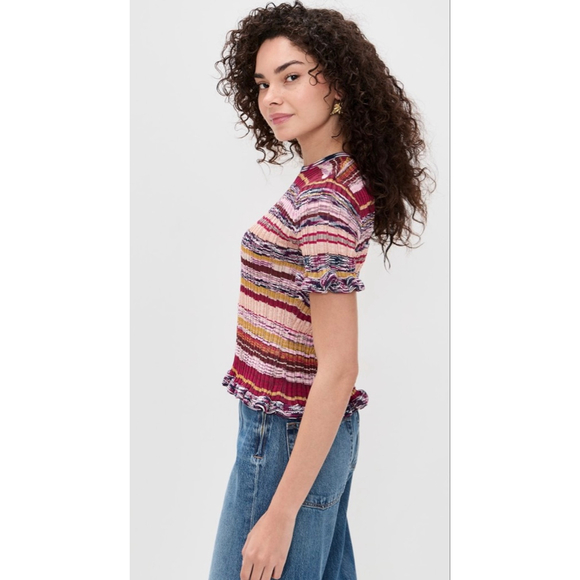 Ulla Johnson Miya Short Sleeve Knit Top in Prism Stripe – Size P (NWT) - Picture 2 of 9
